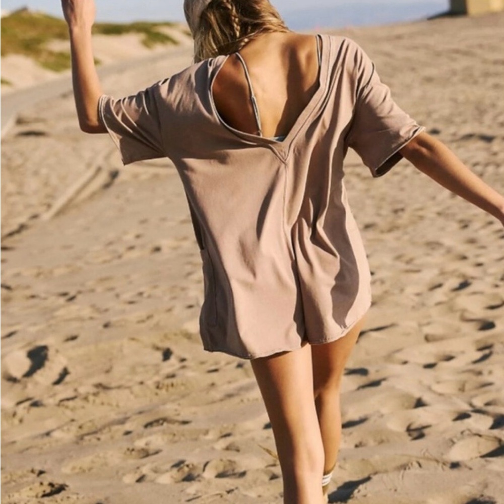▪️NWT Free People Hot Shot Tee Romper in Mocha Latte